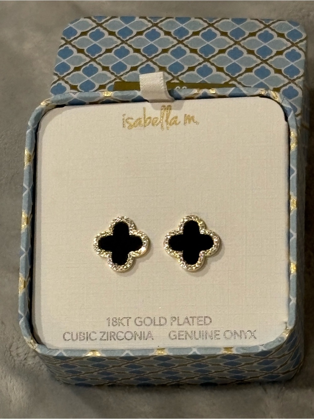 isabella m. 18kt Gold Plated Black Onyx Clover Stud Earrings